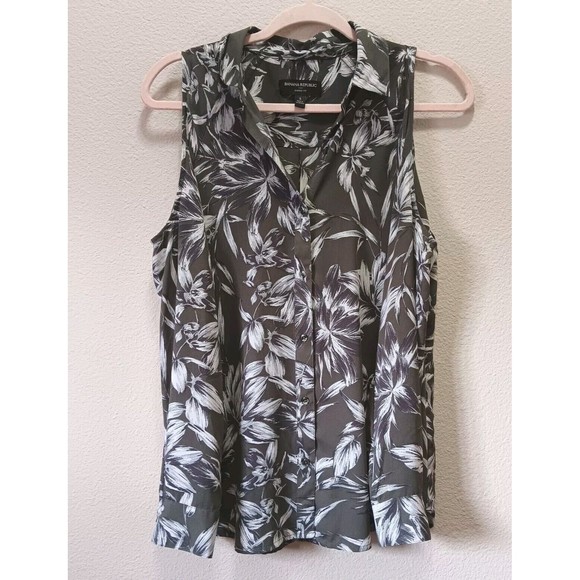 Banana Republic Factory Blouse Size Small Cold Shoulder Button Up Floral Green - Picture 1 of 12
